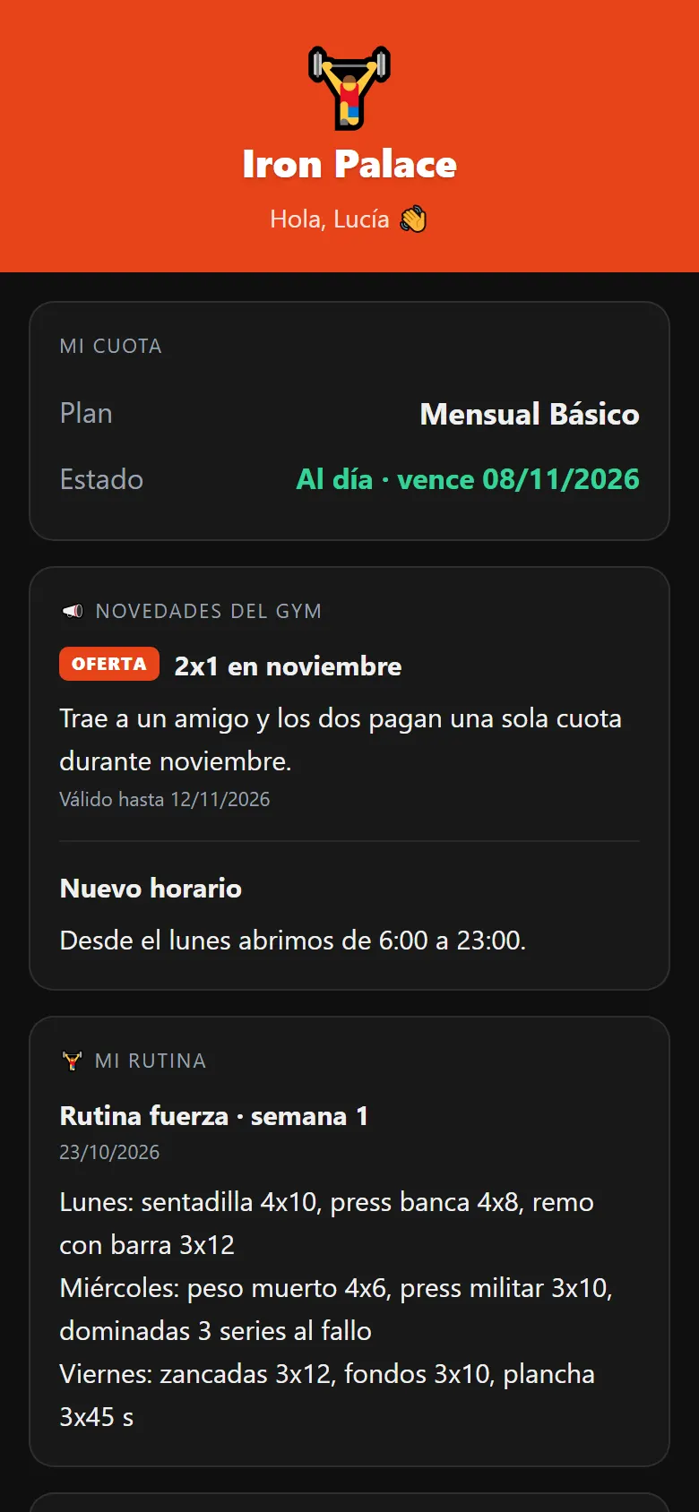 Captura de TuGym: Sus socios, con su propio acceso